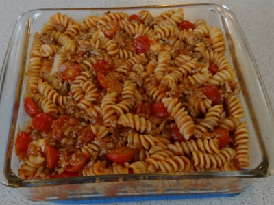 pasta in a 9-inch glass pan